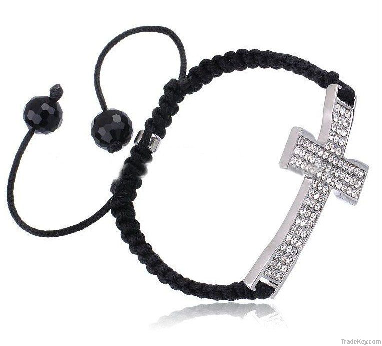 2012 latest fashion shamballa alloy rhinestone cross bracelets