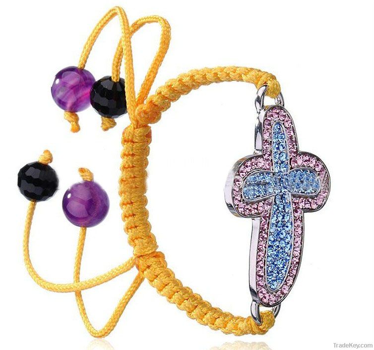 2012 latest fashion shamballa alloy rhinestone cross bracelets