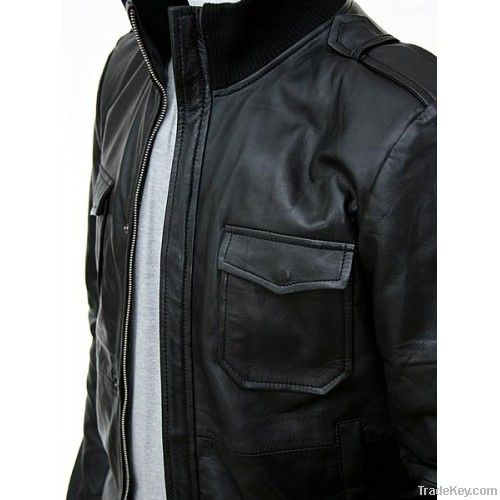 Men's Black Leather Bomber Jacket Belgrade