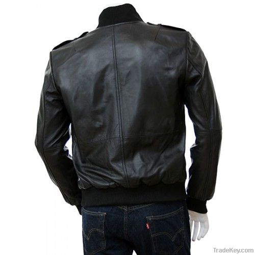 Men's Black Leather Bomber Jacket Belgrade