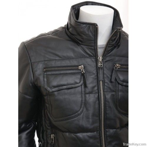 Mens Black Leather Puffa Jacket Rostock