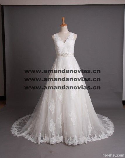 2013 New A line Beautiful Lace Applique Wedding Dress 003