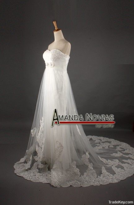 2013 new arrival sheath tulle lace applique beautiful wedding dress