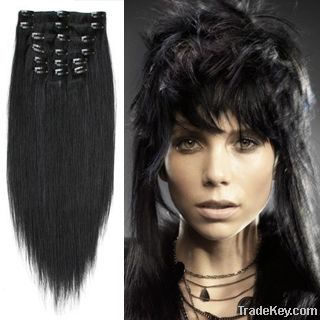 20inch clip in remy human hair extension #01 jet black