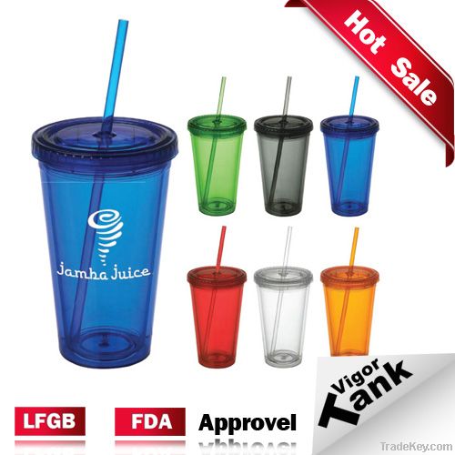 Double Wall Clearview Acrylic Tumbler with Straw