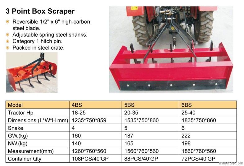 farm use 3 point tractor box scraper