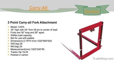 3 point carry-all fork attachment;tray fork frame