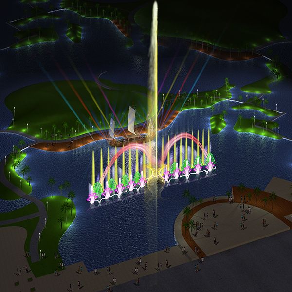Musical fountain with laser water screen movie show