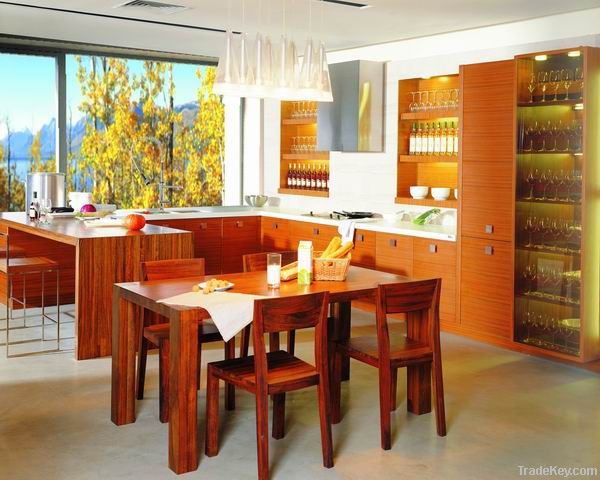 Teak veneer kitchen cabinets