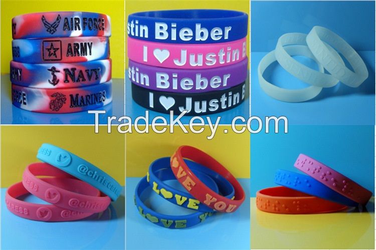 Custom Silk screen heat transfer printing logo silicon wristband rubber bracelet