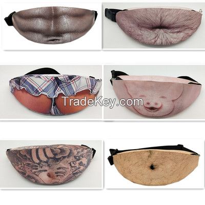 New Design Large Size Double Zipper Dad Bag Fanny Pack Bumbag Fake Hairy Gut Beer Belly Bag