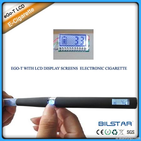 E Cigarette eGo-T with LCD display screen showing battery power, smoki