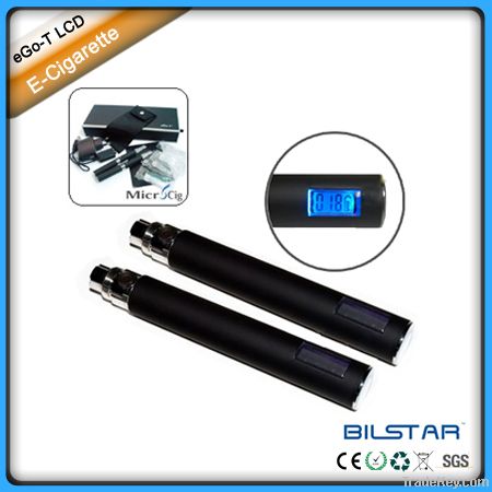 E Cigarette eGo-T with LCD display screen showing battery power, smoki