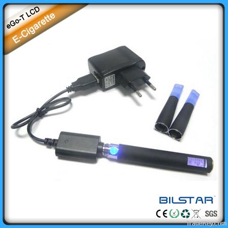E Cigarette eGo-T with LCD display screen showing battery power, smoki