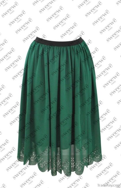 PLEATED EMBROIDED SKIRT