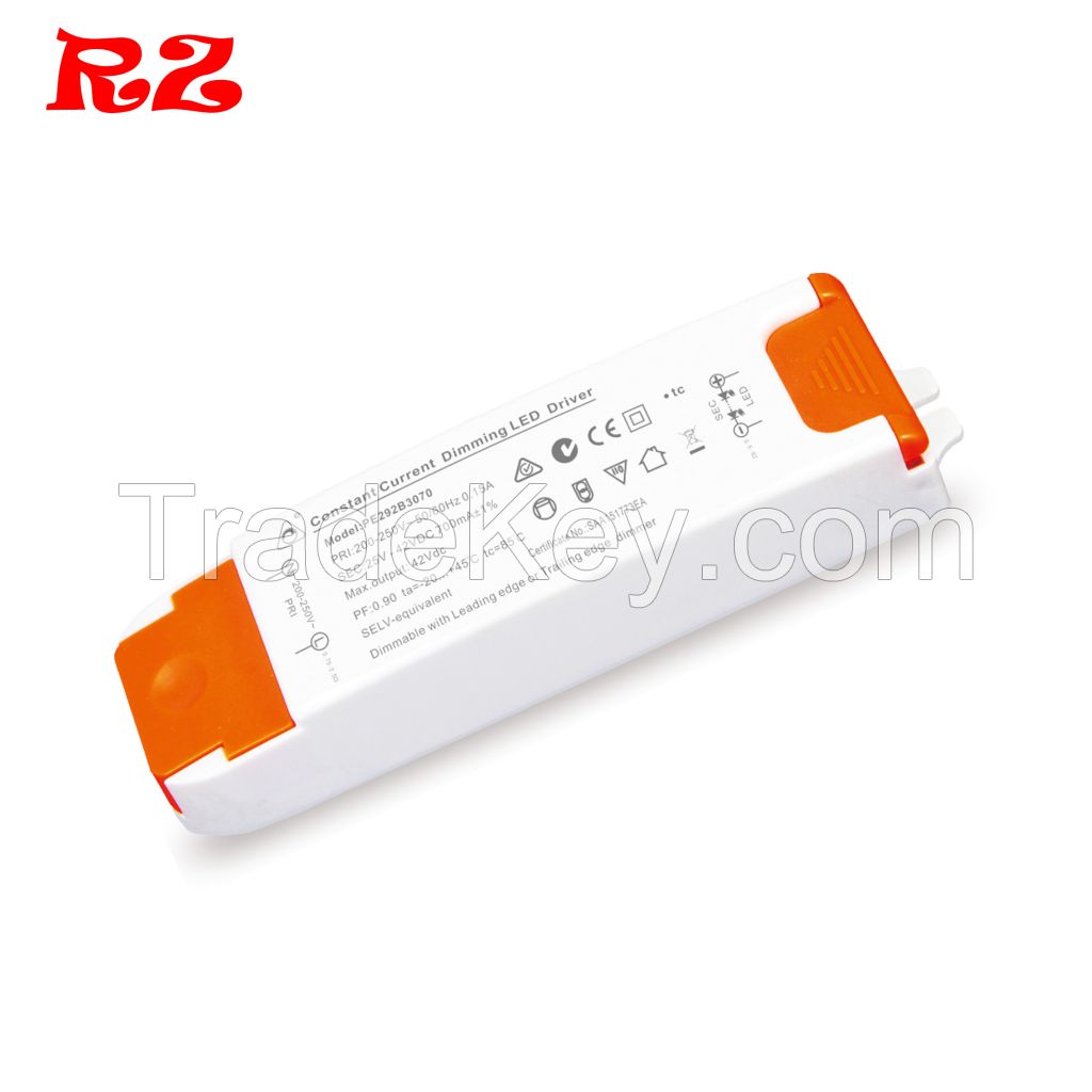 SAA CE ROHS TUV certificated Triac dimmable led driver power supply 24W 25-42v 550ma constant current