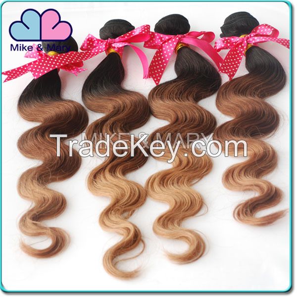 Three Tone Color 2/8/27# Ombre Hair Weave Extension Human Virgin Hair