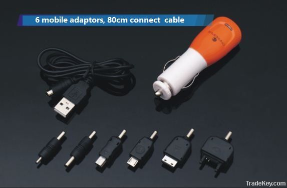 6 in 1 Fashion color USB car charger with 1000mA  HP-C3B  Orange