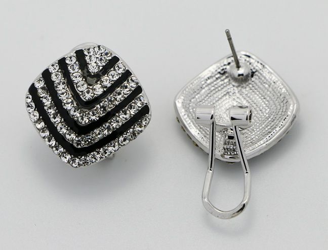 Noble Stripes Printing Austria Rhinestones Stud Earrings For Women