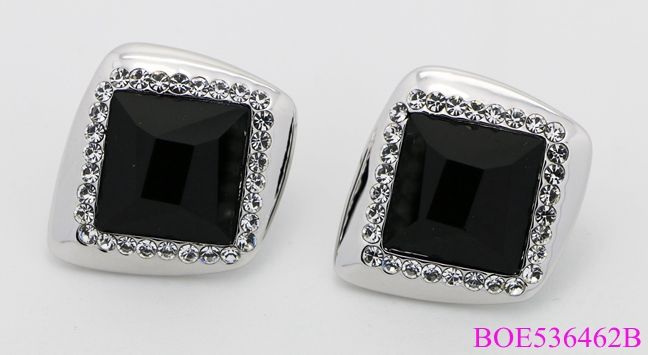 Fashion Black Gemstone Crystals Acrylic Rhombus Stud Earring for Lady