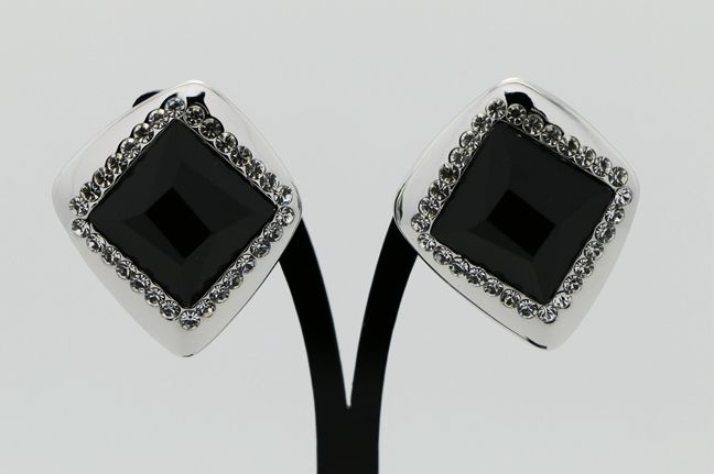 Fashion Black Gemstone Crystals Acrylic Rhombus Stud Earring for Lady