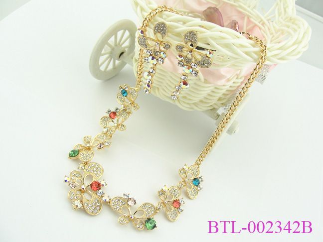 18k gold plated multicolor semi-precious stone butterfly jewelry sets