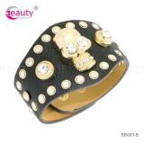 Punk Style Black Genuine Leather Bracelets with Golden Skull Accessories