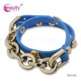 Golden Metal Plated Blue PU Man-made Leather Bracelet Jewelry