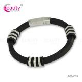 Men and Women Avaliabled Stainless Steel Black PU Man-made Leather Bracelet Item ID #BB8407