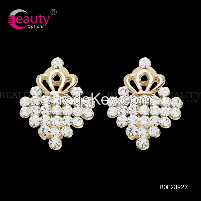 Lovely Rhinestone Small Grown Clip Earrings Gifts For Gilrs