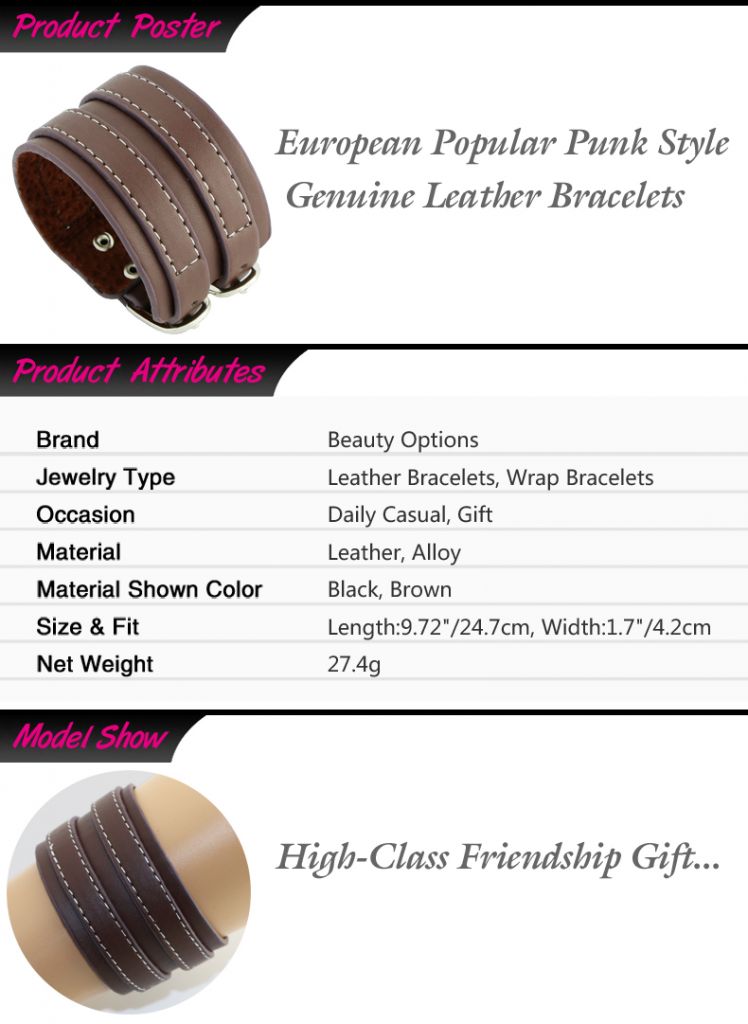 Fashion Punk Style Genuine Leather Bracelets for Men & Women