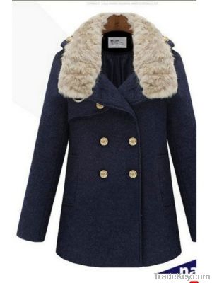 Wholesale Slim Fit Simple Rabbit Fur Collar Coat