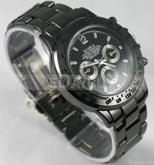 ROSRA Quartz Black Stainless Steel Men Sport Watch New