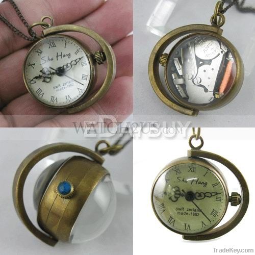 1882's Copper Ball Glass Quartz Pocket Watch