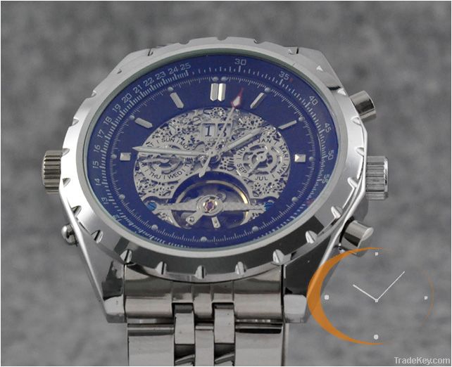 Luxury Mystic Blue Men AUTO Mechanical Tourbillon CHRONO Watch
