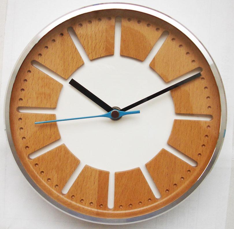 Round Metal-Wooden Wall Clock with a cutting wooden dial