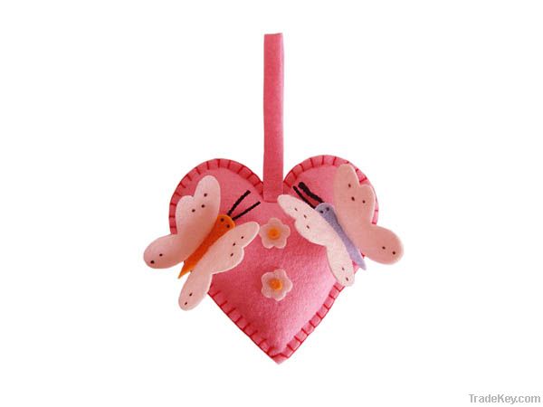Easter hanging heart with butterfly made of felt, 10cm