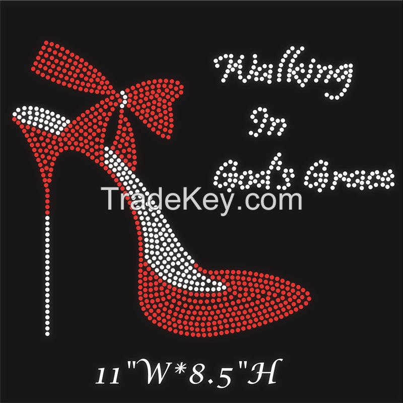 Walking in God's Grace Hotfix Motif High Heels Rhinestone Transfer