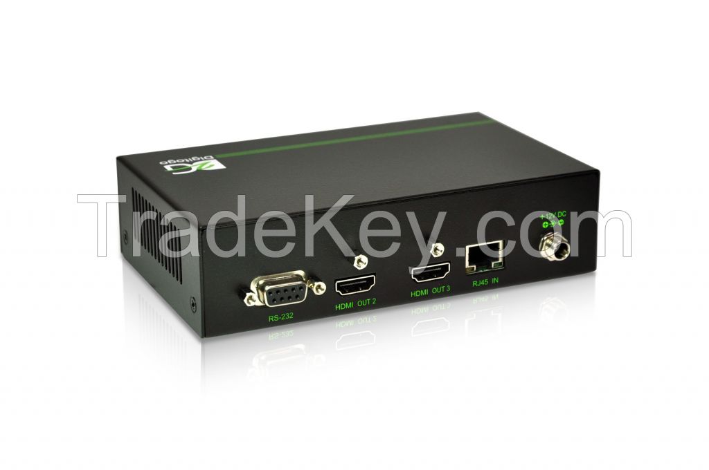 HDBaseT 100m Receiver + Splitter w/ PoE, Bi-directional RS-232, IR, support 4K Ultra HD