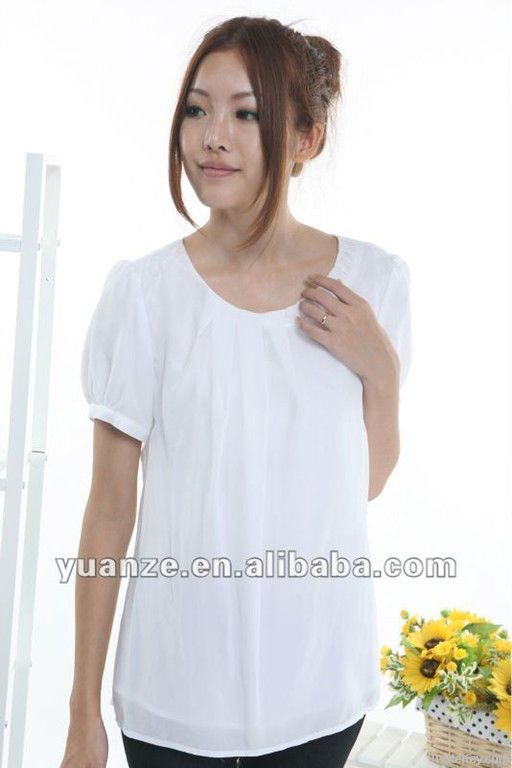 2012short sleeve scoop neckline ruffled fashion blouse