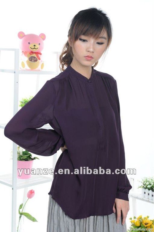 2012 long balloon sleeve scoop neckline ruffled blouse