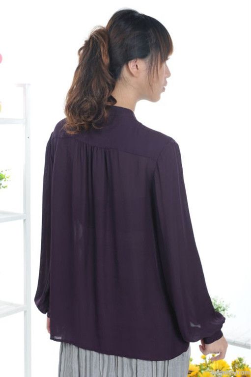 2012 long balloon sleeve scoop neckline ruffled blouse