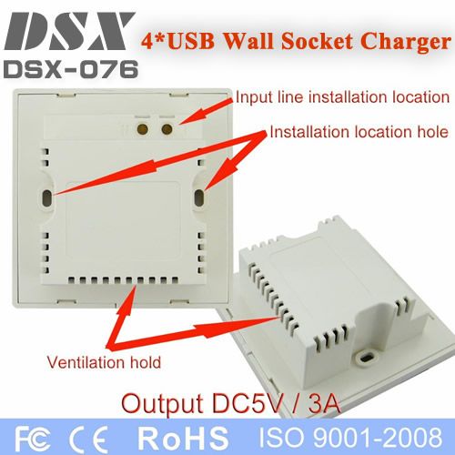 High quality USB wall socket with 4 USB ports output 5V3A with 2 LED indicator 2 switches suit for school restaurant hotel etc