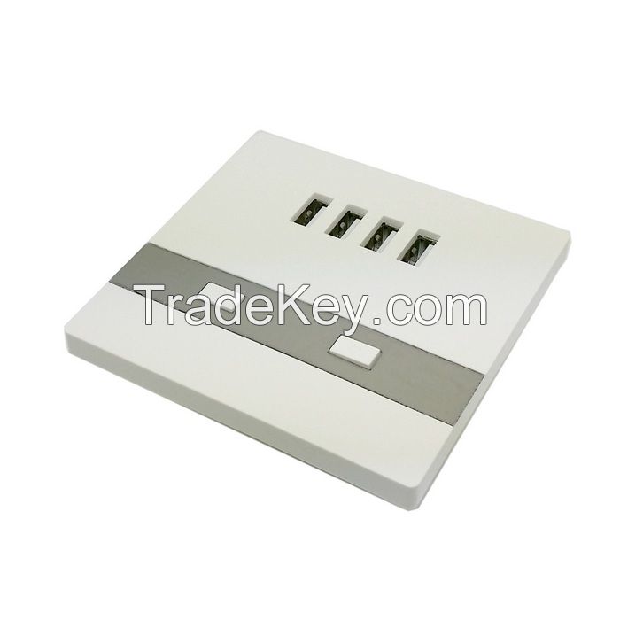 High quality 4*USB wall socket with 4 USB ports output 5V3A with 2 LED indicator 2 switches suit for school restaurant hotel etc