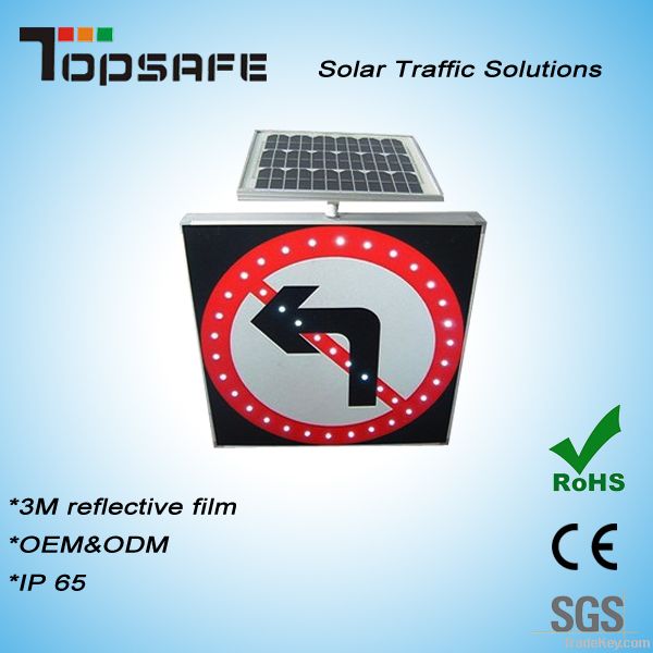 Solar Powered Turn Left Road Sign With 3M Reflector
