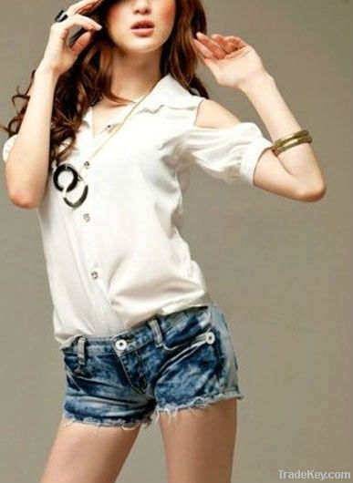 Fashion buckle strapless women t shirts 50022