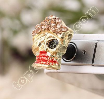 rhinestone skull iphone dust plug stopper