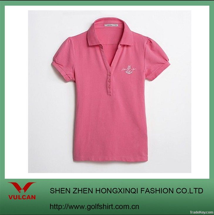 Slim Fit Lady Pink T-shirts with ribbed collar