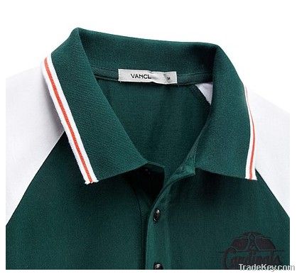 Dark Green Mens Leisure Shirt with ribbed collar