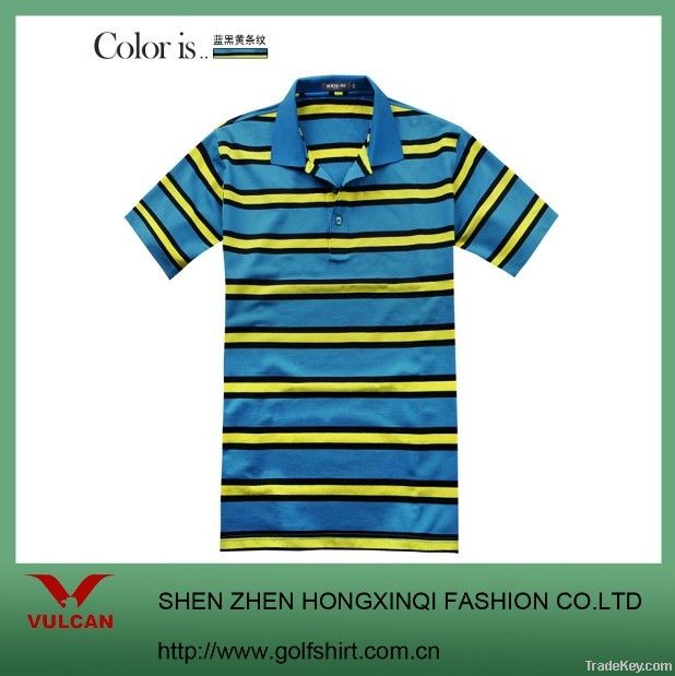 Blue&Black&Yellow stripes casual polo shirt